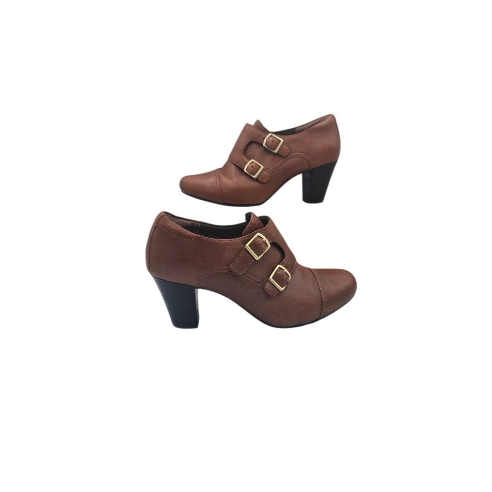 Clarks Bendable Shooties Womens Brown Leather Double Monk Strap 62598 Size 8M